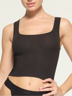 SKIMS Cotton Rib Cropped Tank - Soot